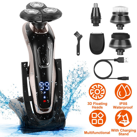 1Pack 5 In 1 Electric Razor Shaver Rechargeable Cordless Head Beard Trimmer Shaver Kit IPX6 Waterproof Dry Wet Grooming Kit - DropOnline.co
