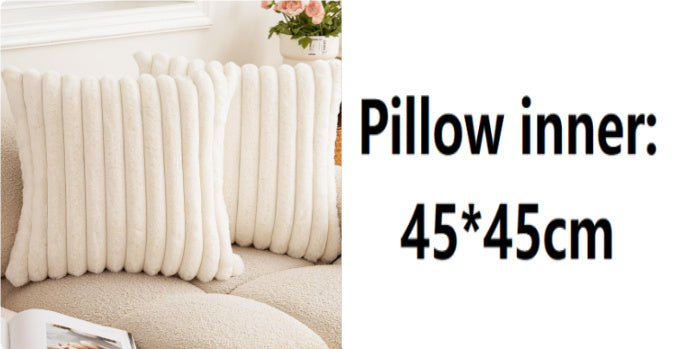 Rabbit Fur Solid Color Vertical Bar Plush Square Cushion Cover - DropOnline.co
