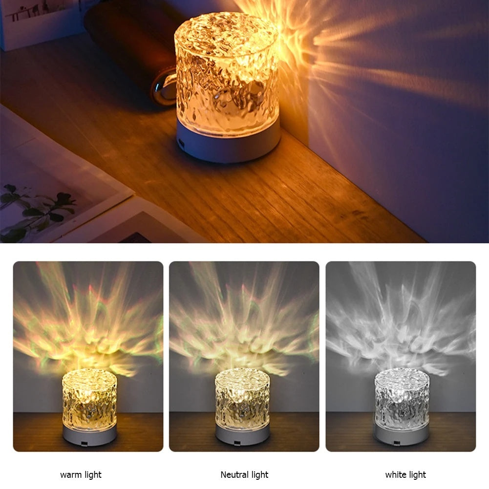 Crystal Lamp Water Ripple Projector Night Light Decoration Home Houses Bedroom Aesthetic Atmosphere Holiday Gift Sunset Lights Home Decor - DropOnline.co