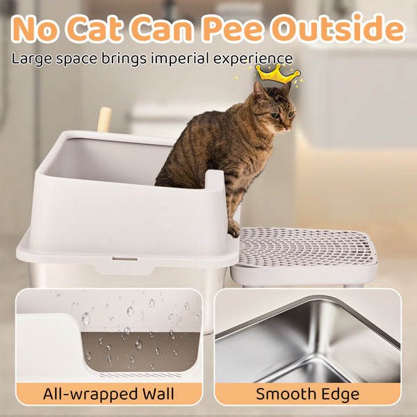 Stainless Steel With Plastic, Buckle Style With Shovel, Foot Pad, White Litter Box - DropOnline.co