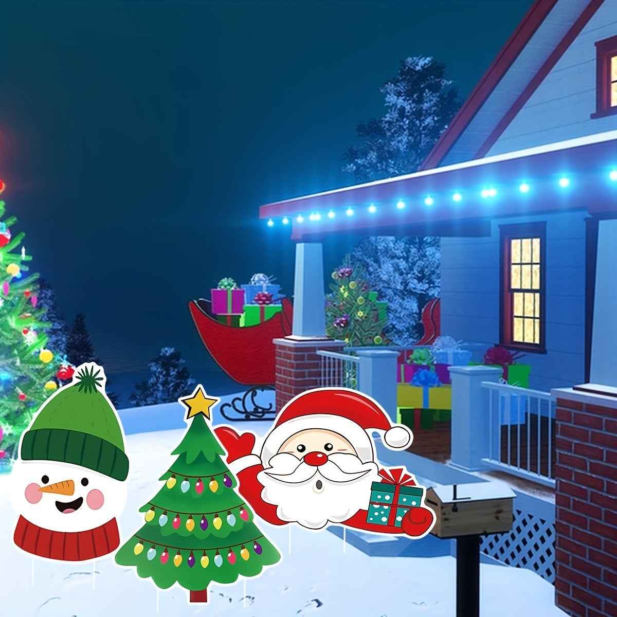 5 Pack Christmas Outdoor Yard Signs with Stakes - Tree Reindeer Santa Gingerbread - DropOnline.co