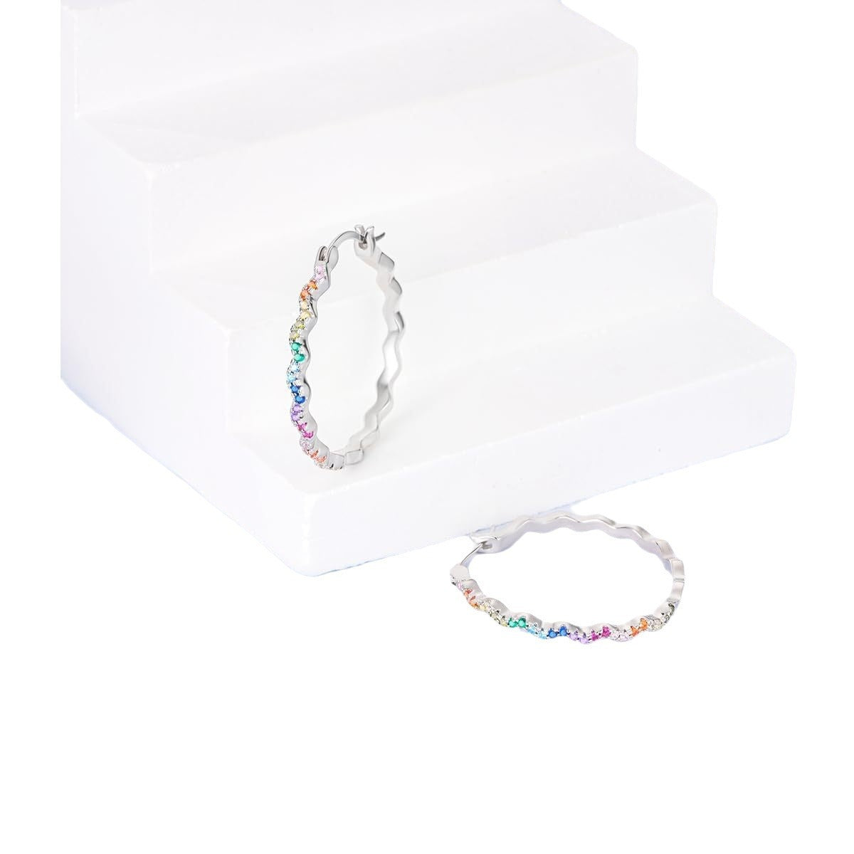 Geometric Simple Color Rhinestone Earrings Women's Fashion Wave Shape - DropOnline.co