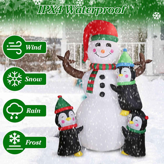 5.9FT Christmas Inflatable Outdoor - Snowman Penguin with LED Light Built-in Blower - DropOnline.co
