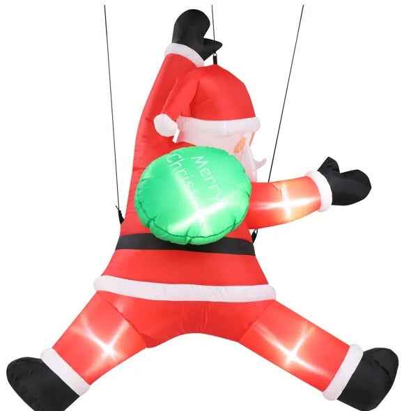 4.9 FT Lighted Christmas Inflatable - Hanging Santa Claus with Gift Bag & LED Lights - DropOnline.co