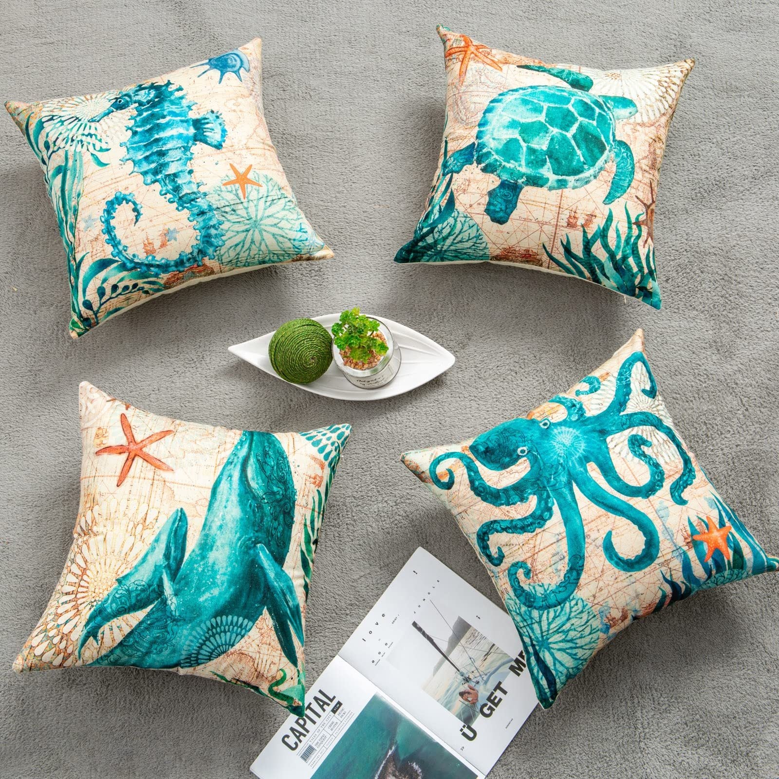 Cushion Covers Sea Turtle Printed Throw Pillow Cases For Home Decor Sofa Chair Seat - DropOnline.co