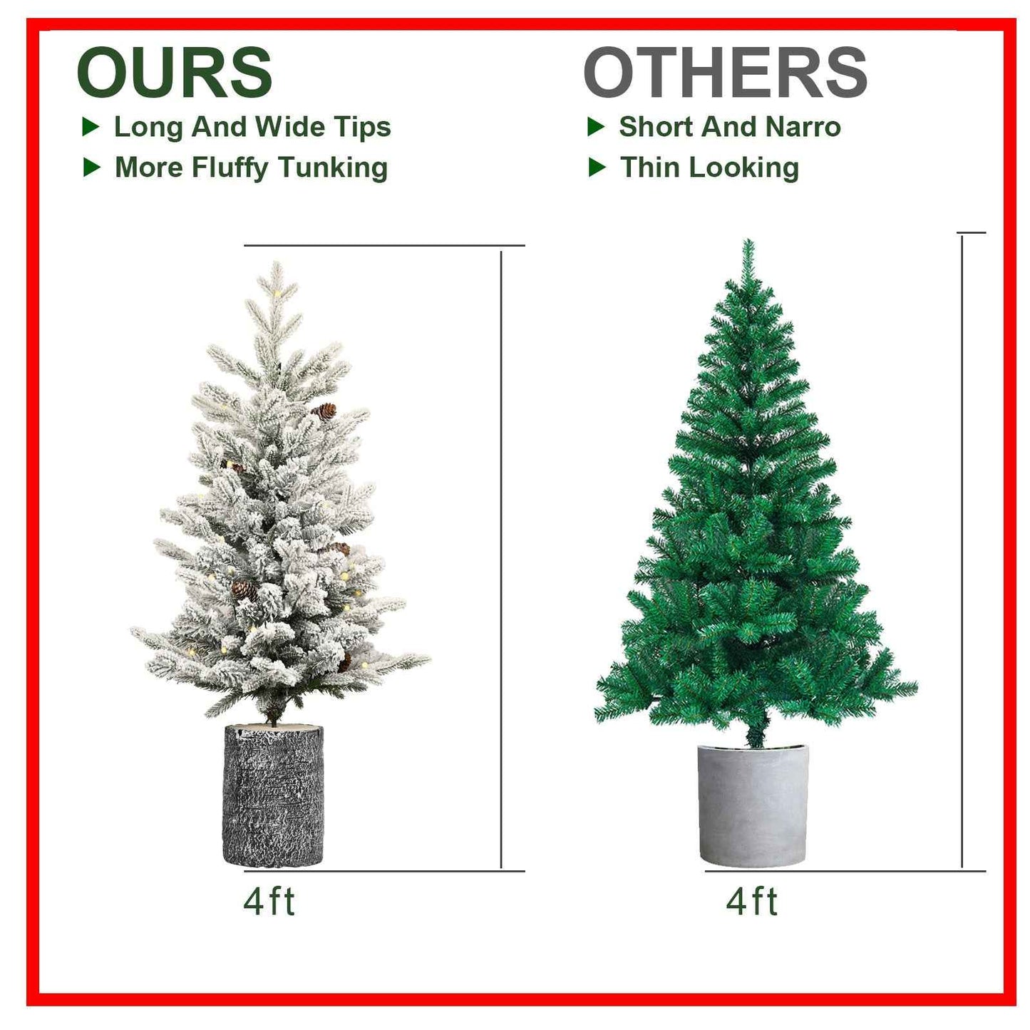 Pre-lit Potted Flocked Christmas Tree - 2FT-6.5FT Snow Frosted with LED Lights