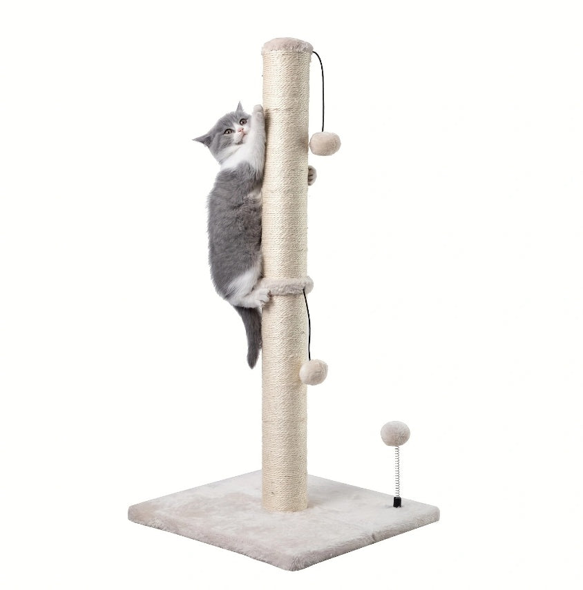 Extra Thick Indoor Cat Scratching Post With Hanging Ball Toy - Durable Fiberboard Claw-Friendly Surface For Cats, Sturdy & Safe Design For Play And Relaxation, Cat Scratcher - DropOnline.co
