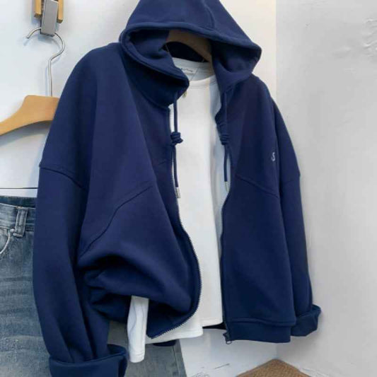 Extra Large Zipper Hooded Loose Coat