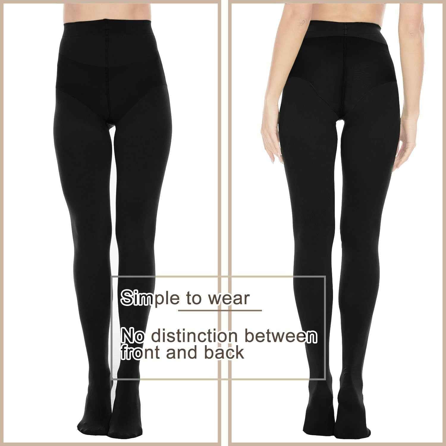 2-Pack 80D Opaque Black Tights for Women - Full Coverage Footed Tights