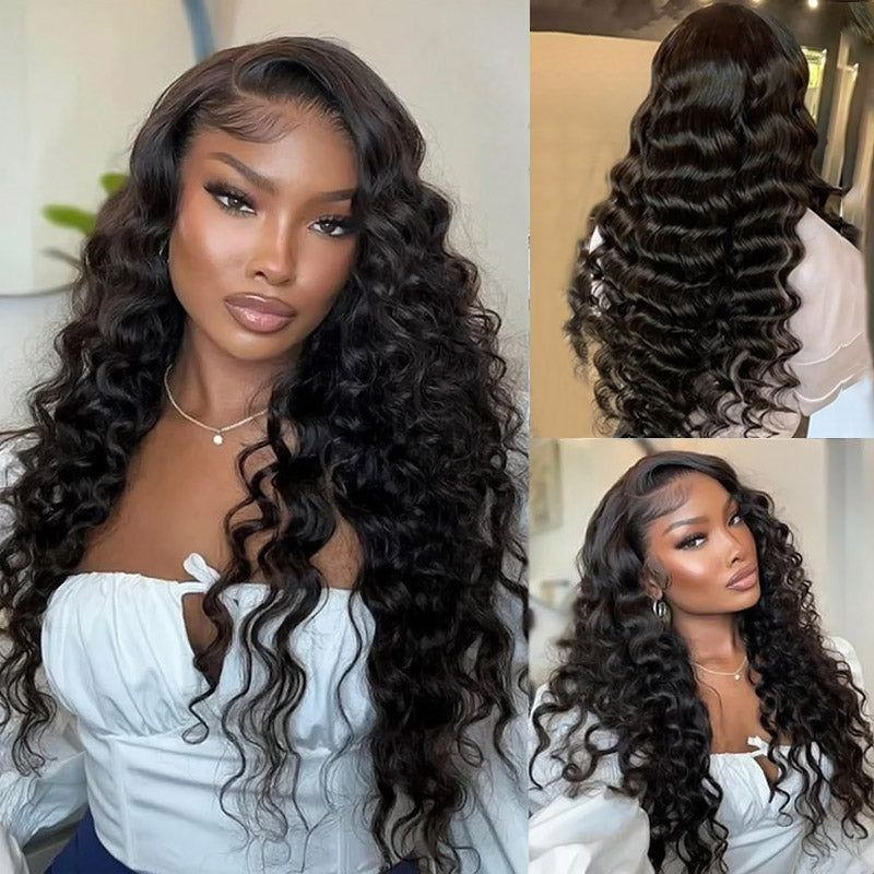Deep Wave Lace Front Wig Human Hair Density 13x4 Loose Deep Wave HD Lace Front Wig Black Female - DropOnline.co