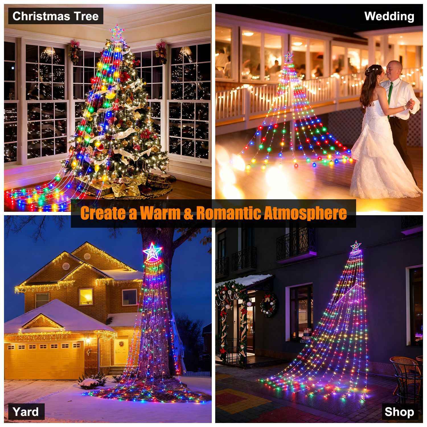 11.48FT 350LED Multicolored Christmas Star Waterfall Tree String Light - 8 Modes - DropOnline.co