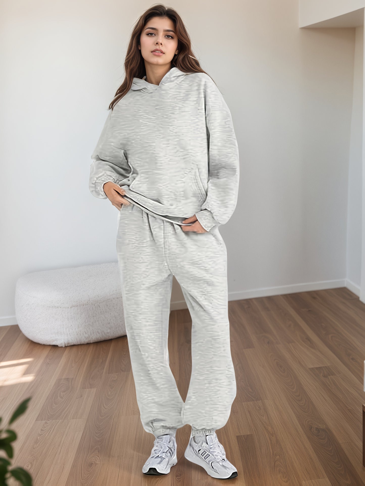 2025 Large Size New 2 Piece Outfits Lounge Hoodie Sweatsuit Sets Oversized Sweatshirt Baggy Fall Fashion Sweatpants With Pockets - DropOnline.co