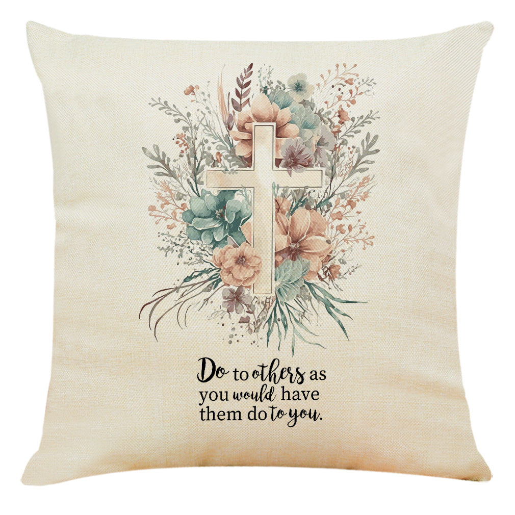 Cotton And Linen Cushion Case Church Cross Printed Car Cushion Home Sofa Cushion - DropOnline.co