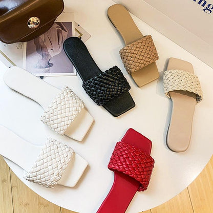 Party Luxury Ladies Slippers Charm Design Open-Toe Beach Flat Sandals Casual Flip Flops Women Shoes Flat Sandals Slip On Slide Sandals Leather Strap Flat Sandals