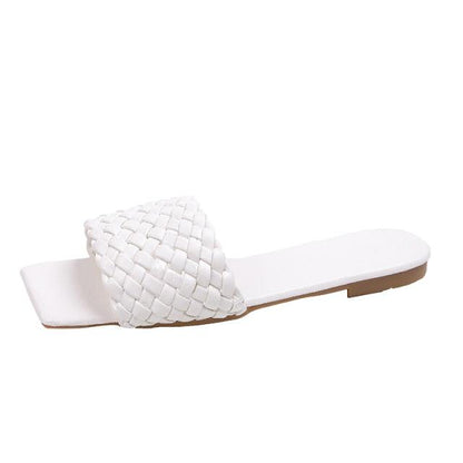 Party Luxury Ladies Slippers Charm Design Open-Toe Beach Flat Sandals Casual Flip Flops Women Shoes Flat Sandals Slip On Slide Sandals Leather Strap Flat Sandals