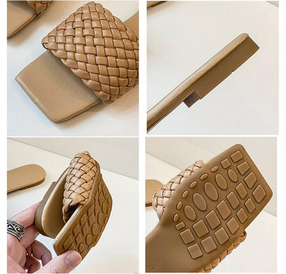 Party Luxury Ladies Slippers Charm Design Open-Toe Beach Flat Sandals Casual Flip Flops Women Shoes Flat Sandals Slip On Slide Sandals Leather Strap Flat Sandals