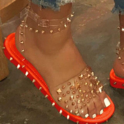 Summer Woman Transparent Buckle Strap Shoes Women's Sandals Cute Flat Dressy Summer Beach Flat Sandals Casual Open Toe Buckle Ankle Strap Sandals Shoes Flat Sandals Adjustable Buckle For Women