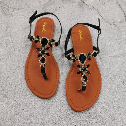 Trendy Summer Women's Shoes Beautiful Crystal Shiny Flat Sandals With Back Strap Footwear Rhinestones Flat Sandals Strappy Comfort Open Toe Flat Women Sandals